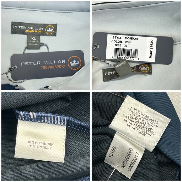 Peter Millar Crown Sport 1/4 Zip Mens XL New Blue MC0EK40 Embroid CROSSNORE pfa - Picture 6 of 12